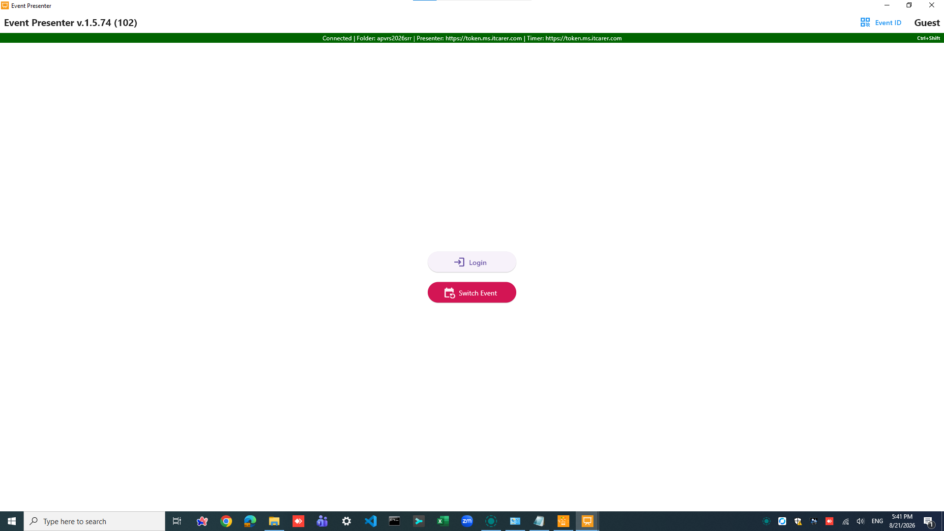 Event Presenter application login screen