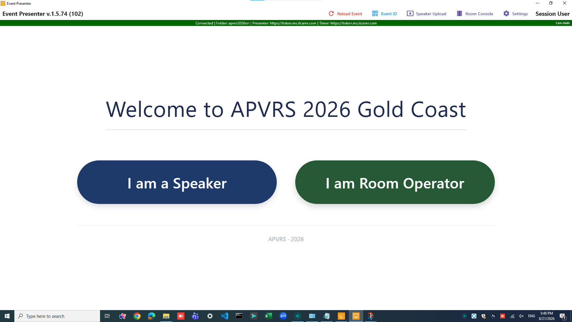 Event Presenter main screen with a connected status
